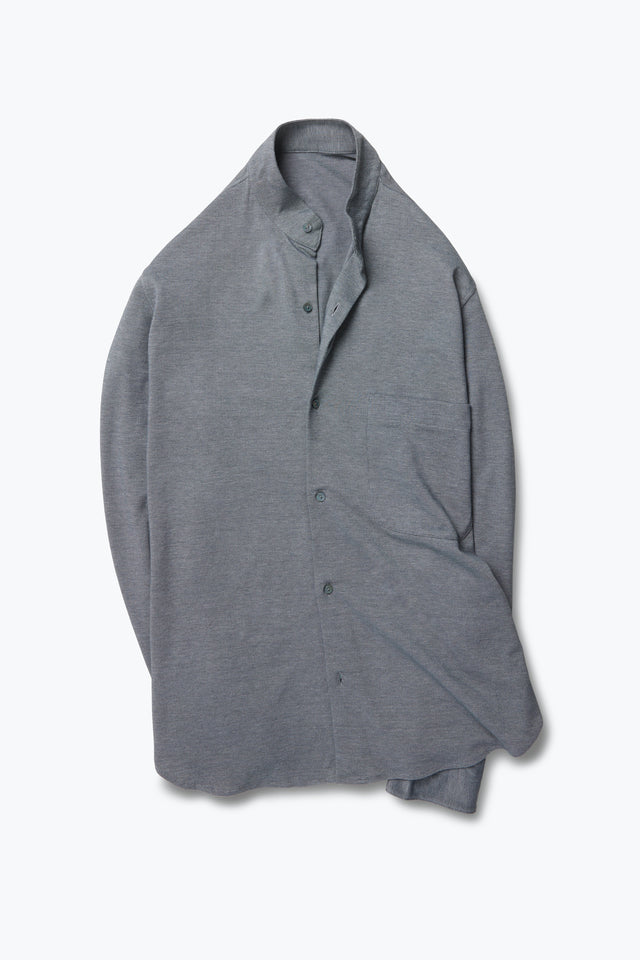 Band Collar Shirt (Anthracite Naturally Dyed Cotton Silk Pique)