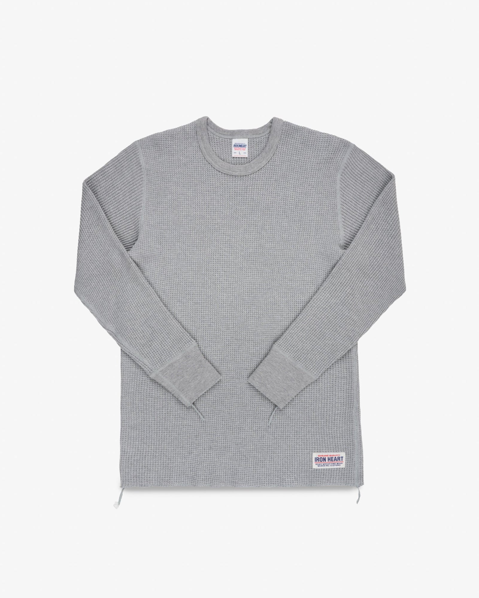 Waffle Knit Long Sleeved Crew Neck Thermal Top - Grey