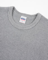 Waffle Knit Long Sleeved Crew Neck Thermal Top - Grey