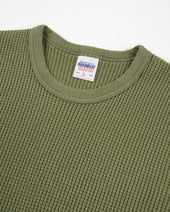 Waffle Knit Long Sleeved Crew Neck Thermal Top - Olive
