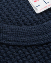 Waffle Knit Long Sleeved Crew Neck Thermal Top - Navy