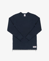 Waffle Knit Long Sleeved Crew Neck Thermal Top - Navy