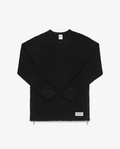 Waffle Knit Long Sleeved Crew Neck Thermal Top - Black