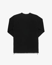 Waffle Knit Long Sleeved Crew Neck Thermal Top - Black