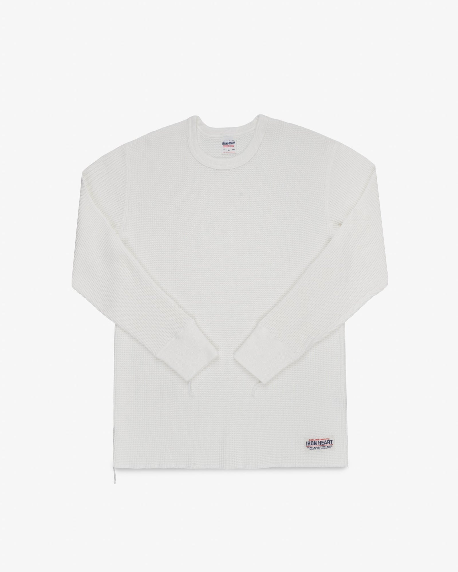Waffle Knit Long Sleeved Crew Neck Thermal Top - White