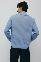 Men's Jadd Longsleeve Knit Polo in Deep Blue Aura