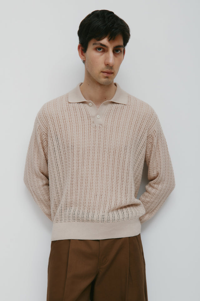 Men's Jadd Longsleeve Knit Polo in Sandstone