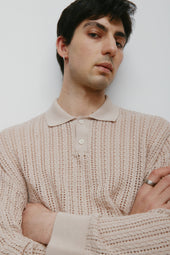 Men's Jadd Longsleeve Knit Polo in Sandstone