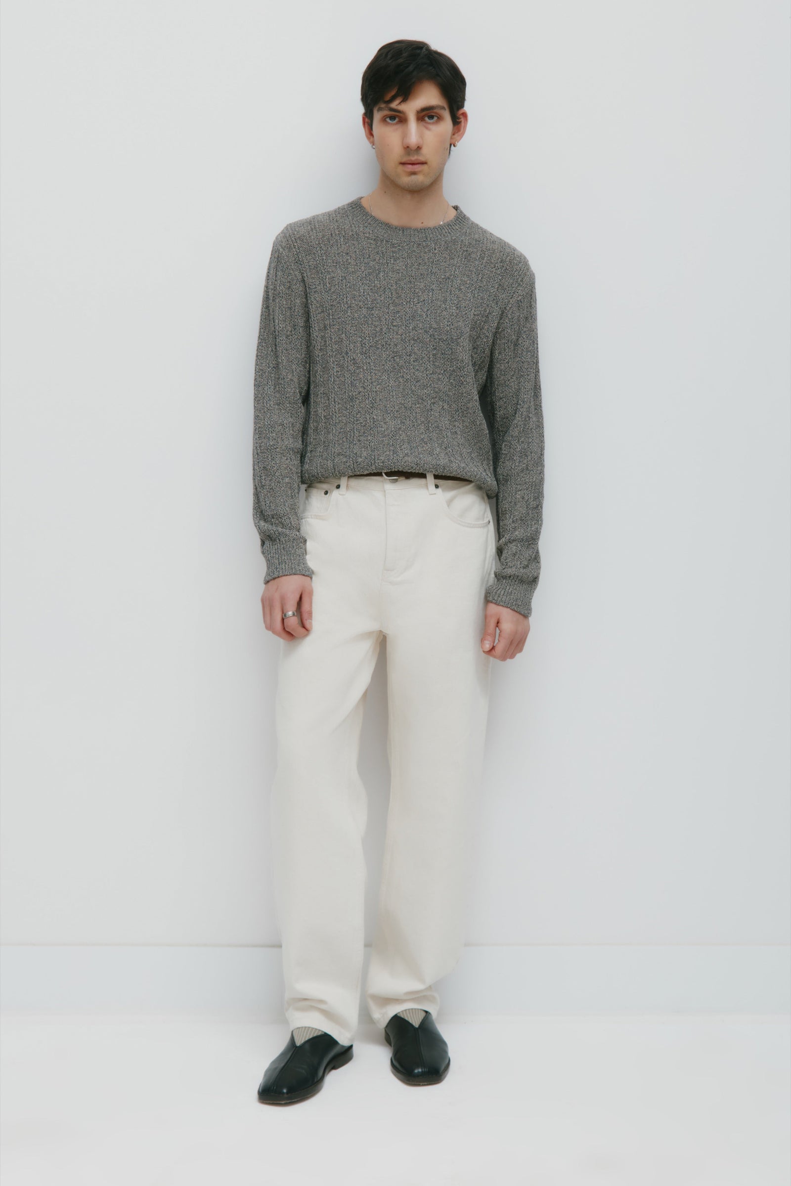 Men's Nima Open Knit Crew in Dark Slate