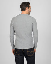 Waffle Knit Long Sleeved Crew Neck Thermal Top - Grey