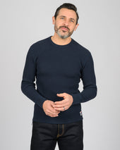 Waffle Knit Long Sleeved Crew Neck Thermal Top - Navy