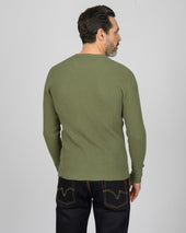 Waffle Knit Long Sleeved Crew Neck Thermal Top - Olive