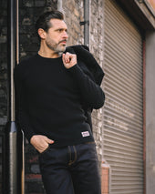 Waffle Knit Long Sleeved Crew Neck Thermal Top - Black