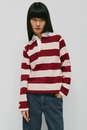 Shrunken Rugby Shirt in Maroon/Salmon