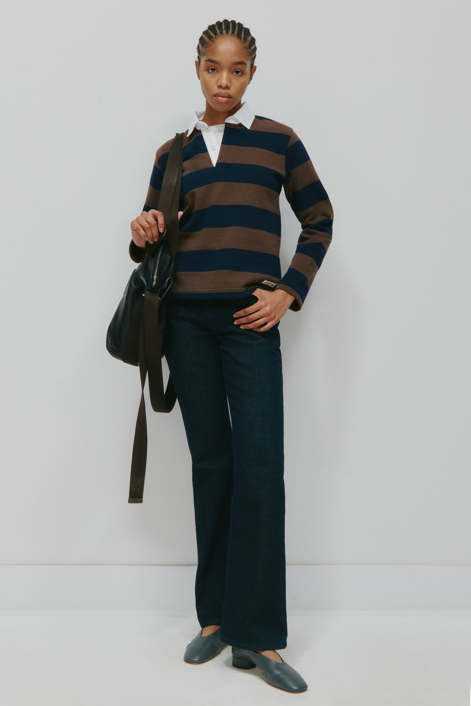 Shrunken Rugby Shirt in Navy/Moss