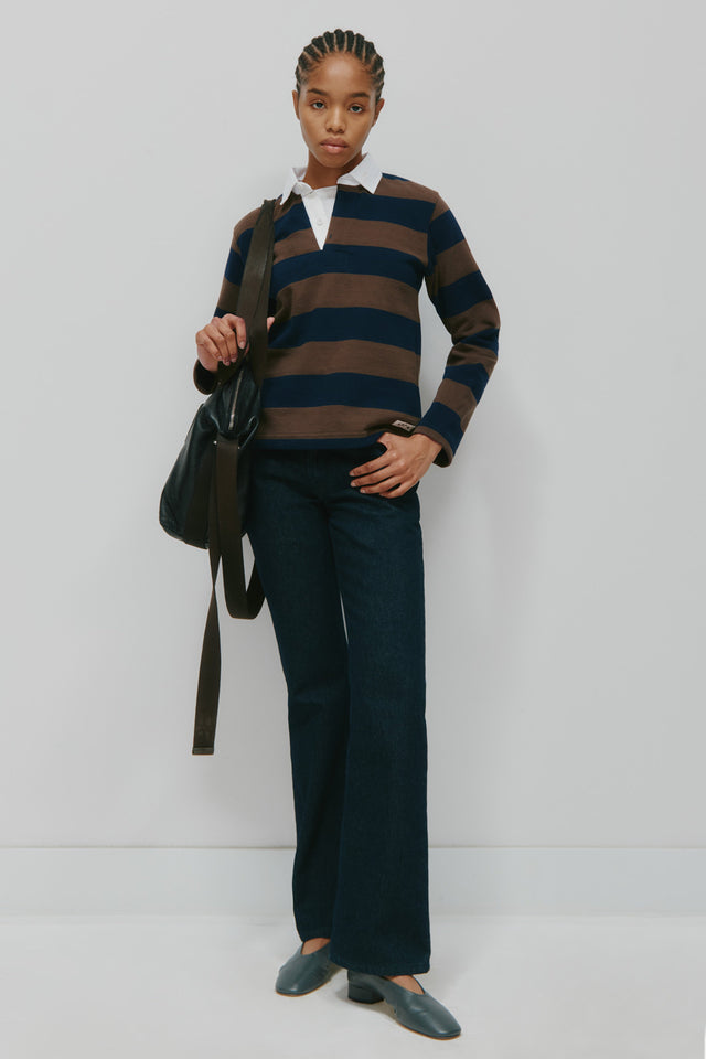 Shrunken Rugby Shirt in Navy/Moss