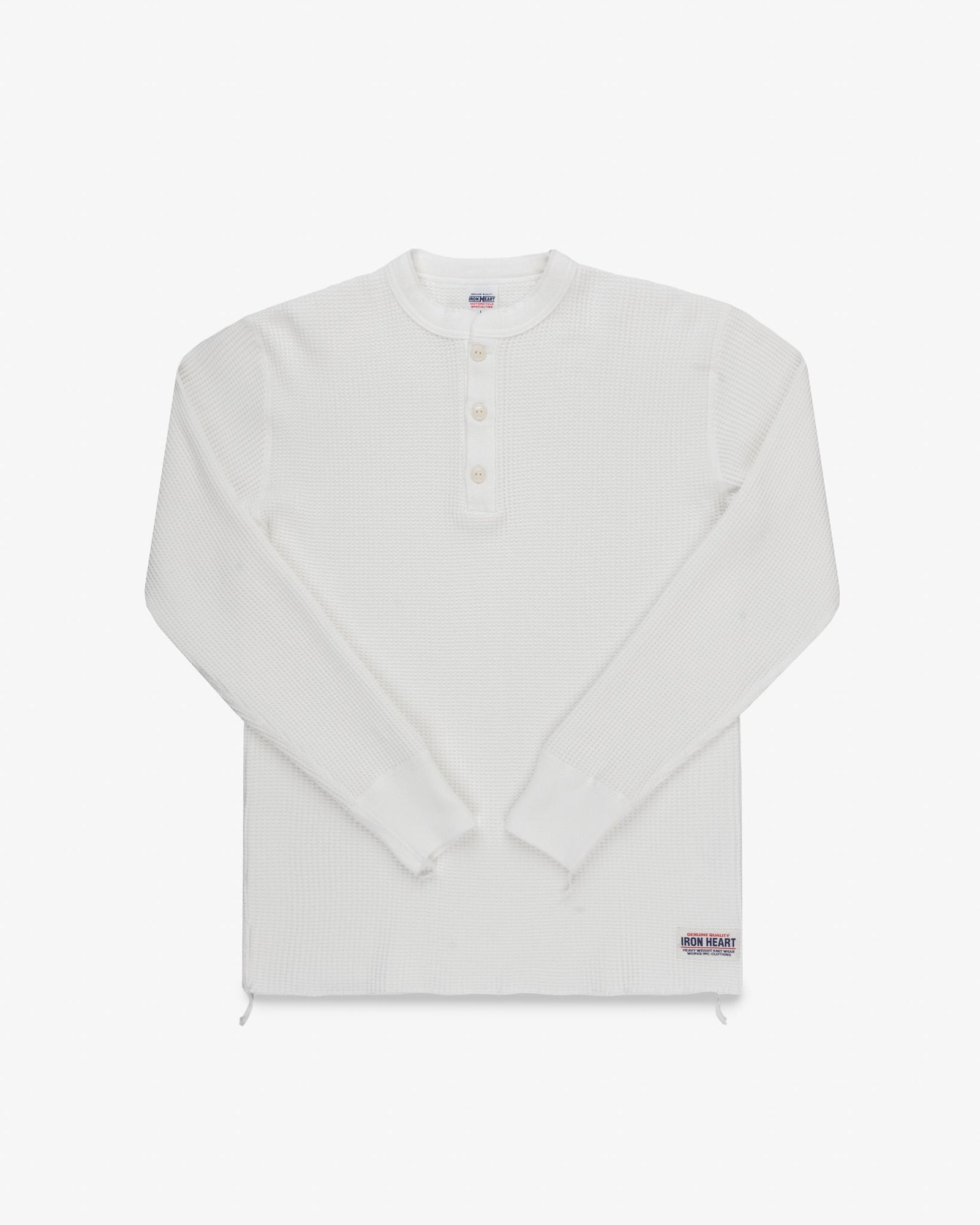 Waffle Knit Long Sleeved Thermal Henley - White