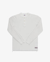Waffle Knit Long Sleeved Thermal Henley - White