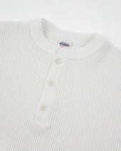 Waffle Knit Long Sleeved Thermal Henley - White