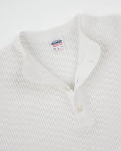 Waffle Knit Long Sleeved Thermal Henley - White