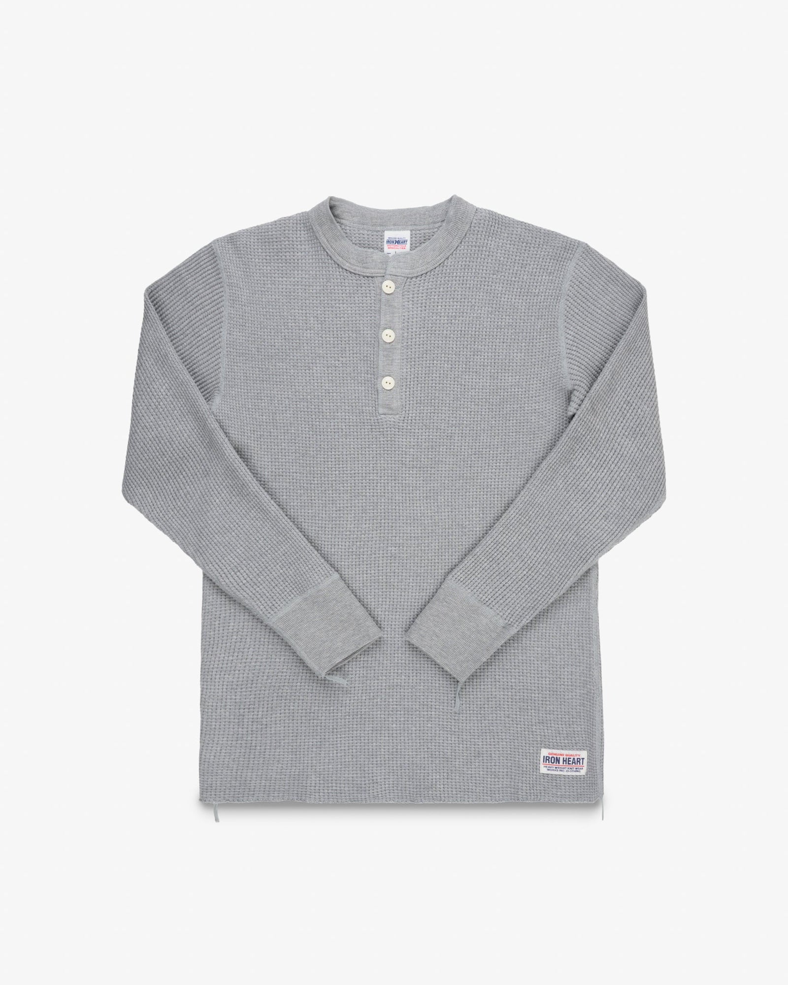 Waffle Knit Long Sleeved Thermal Henley - Grey