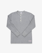 Waffle Knit Long Sleeved Thermal Henley - Grey