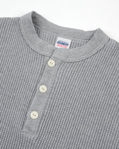 Waffle Knit Long Sleeved Thermal Henley - Grey