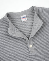 Waffle Knit Long Sleeved Thermal Henley - Grey
