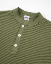 Waffle Knit Long Sleeved Thermal Henley - Olive