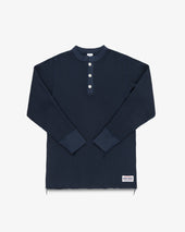 Waffle Knit Long Sleeved Thermal Henley - Navy