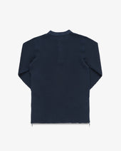 Waffle Knit Long Sleeved Thermal Henley - Navy