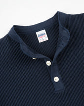 Waffle Knit Long Sleeved Thermal Henley - Navy