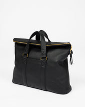 OGL Tumbled Leather Fold-Down Briefcase - Black