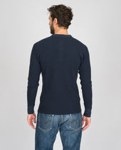 Waffle Knit Long Sleeved Thermal Henley - Navy