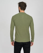 Waffle Knit Long Sleeved Thermal Henley - Olive
