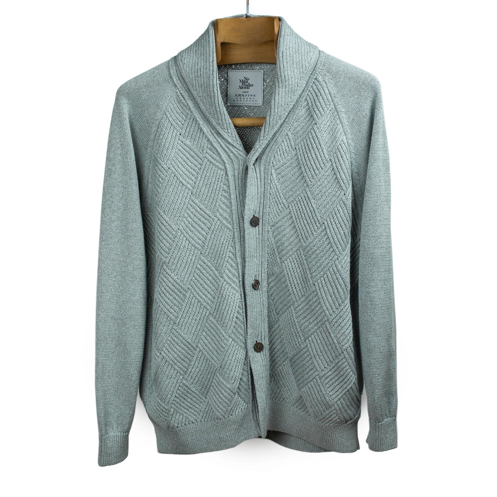 Basketweave Raglan Sleeve Shawl Cardigan In Seafoam Green Suvin Cotton And Paper