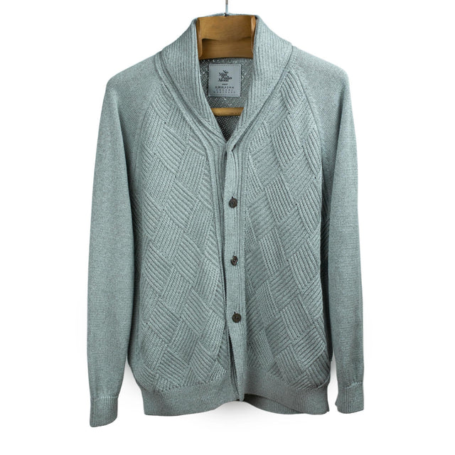 Basketweave raglan sleeve shawl cardigan in seafoam green Suvin cotton and paper