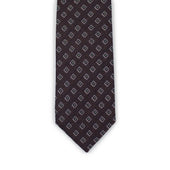 Brown basketweave silk and linen tie, white and olive square neat jacquard
