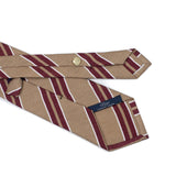 Linen And Silk Herringbone Tie With Burgundy And White Printed Stripes