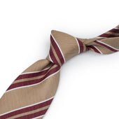 Linen And Silk Herringbone Tie With Burgundy And White Printed Stripes