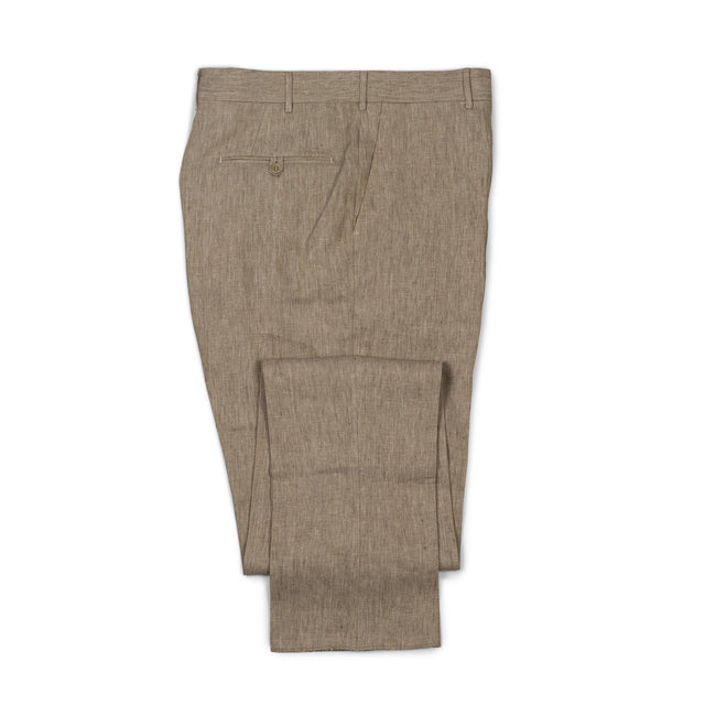 Flatiron flat-front high-rise wide trousers in oatmeal linen twill