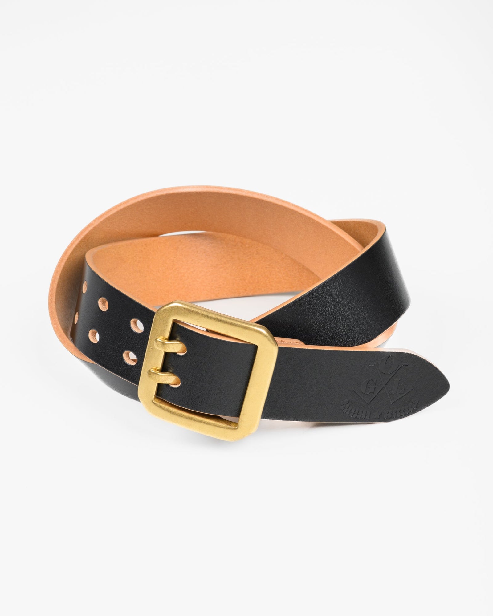 OGL Double Prong Garrison Buckle Leather Belt - Hand-Dyed Black