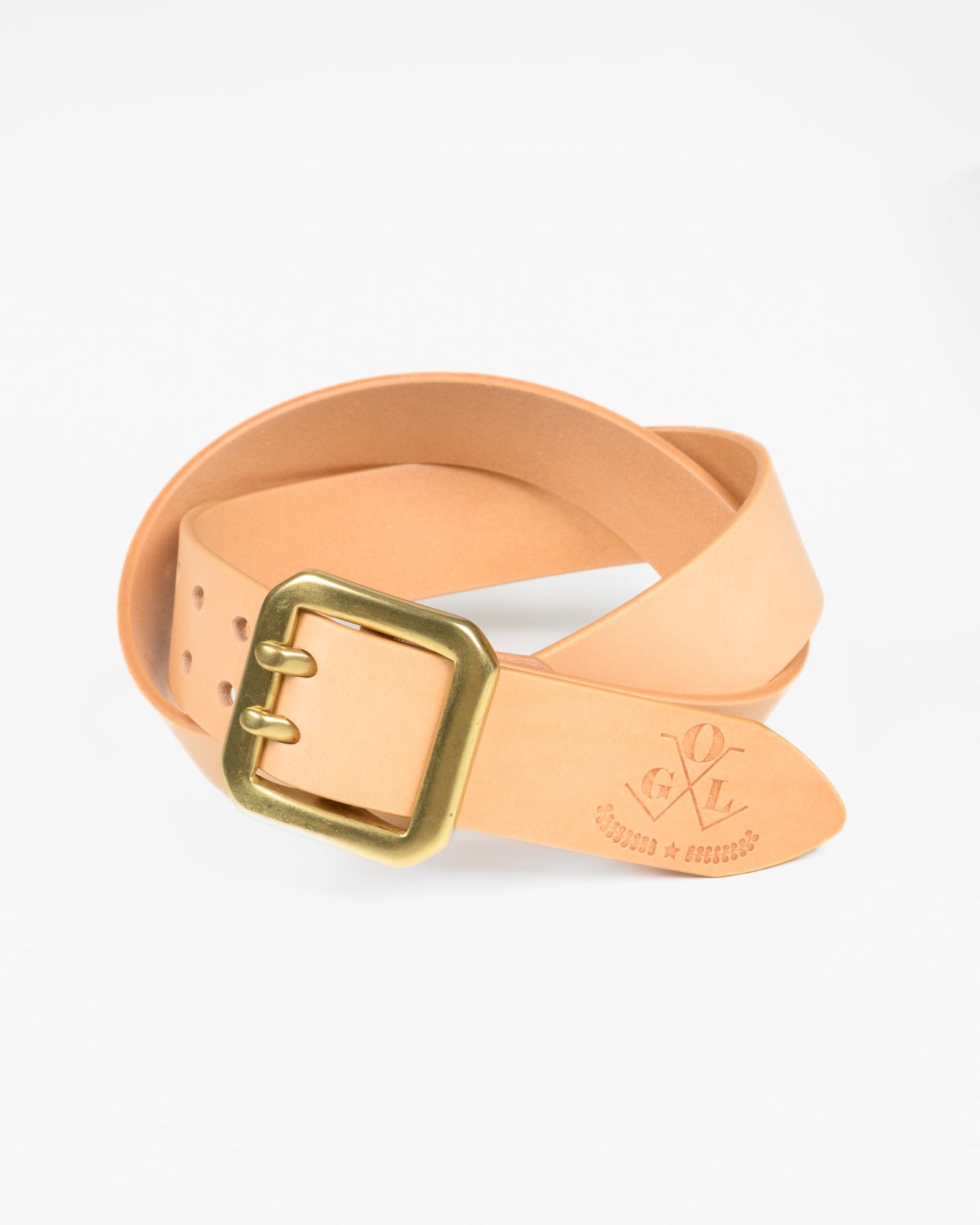 OGL Double Prong Garrison Buckle Leather Belt - Natural