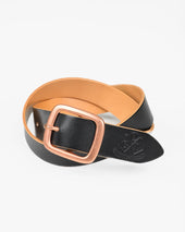OGL Single Prong Copper Garrison Buckle Leather Belt - Hand Dyed Black