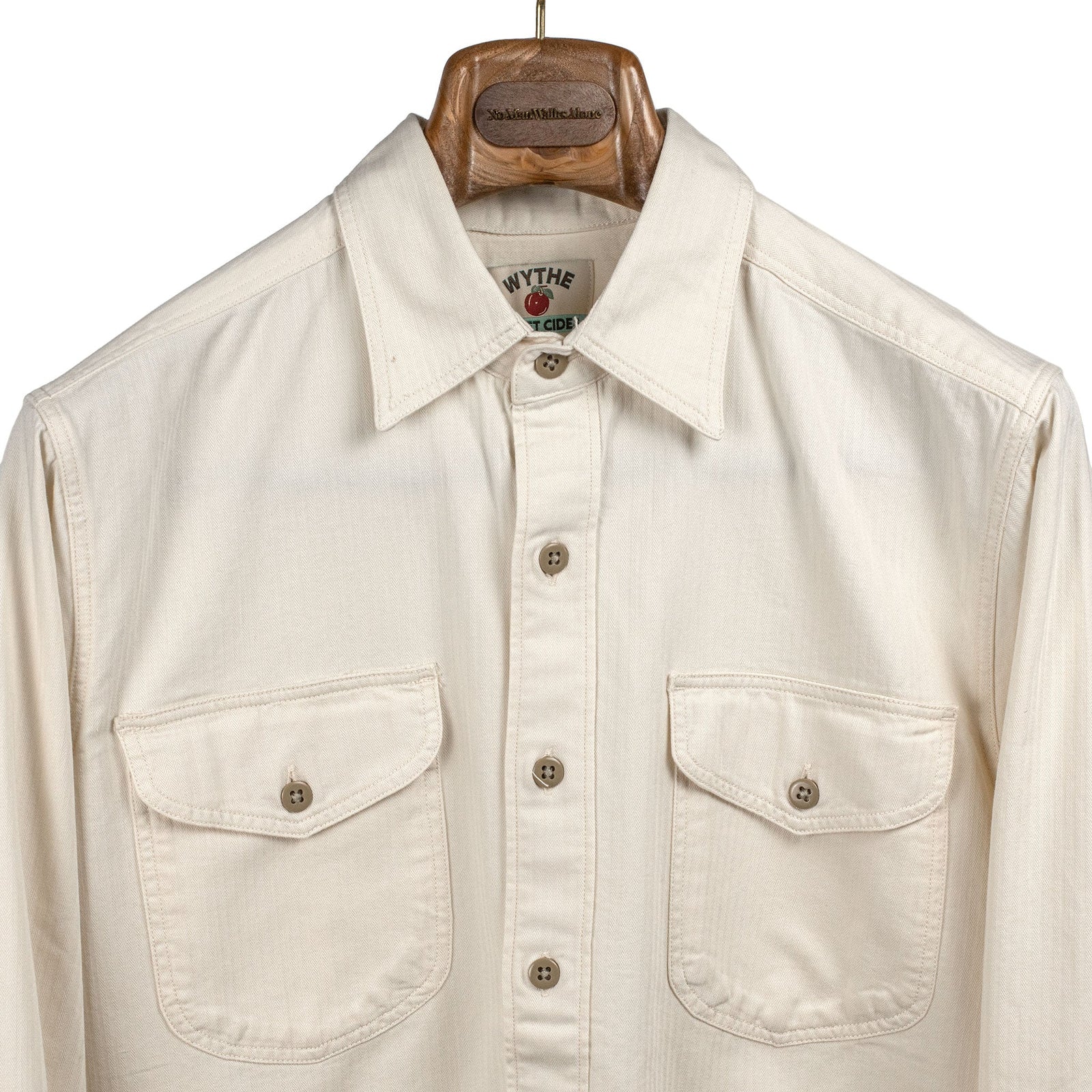 Officer S Shirt In Buttermilk Herringbone Twill