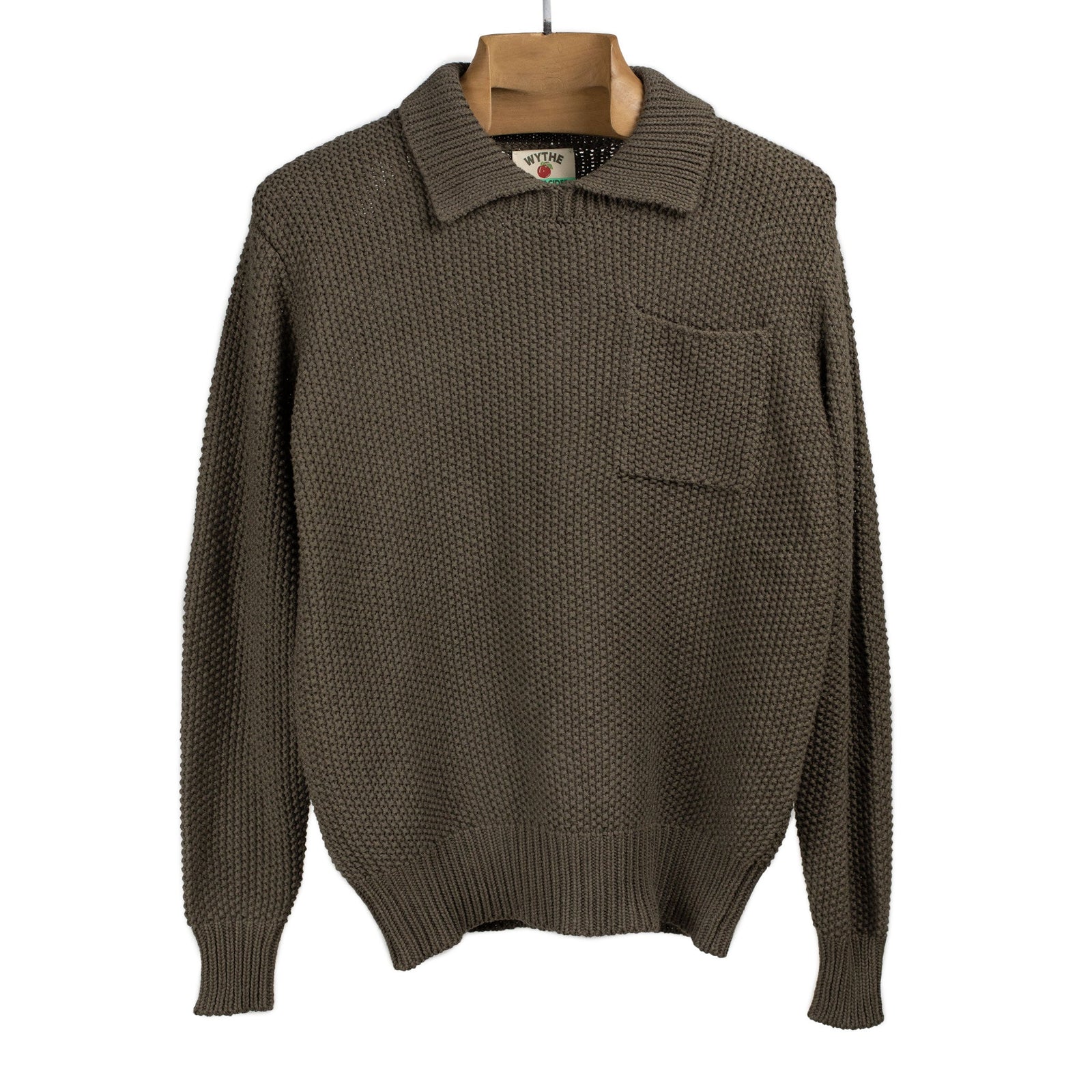 Stitch Collared Sweater In Dusty Olive Cotton And Linen