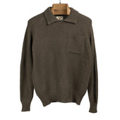 Moss-stitch collared sweater in dusty olive cotton and linen