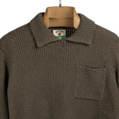 Stitch Collared Sweater In Dusty Olive Cotton And Linen