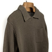 Stitch Collared Sweater In Dusty Olive Cotton And Linen