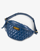 Diamond Stitched Leather Waist Bag - Navy